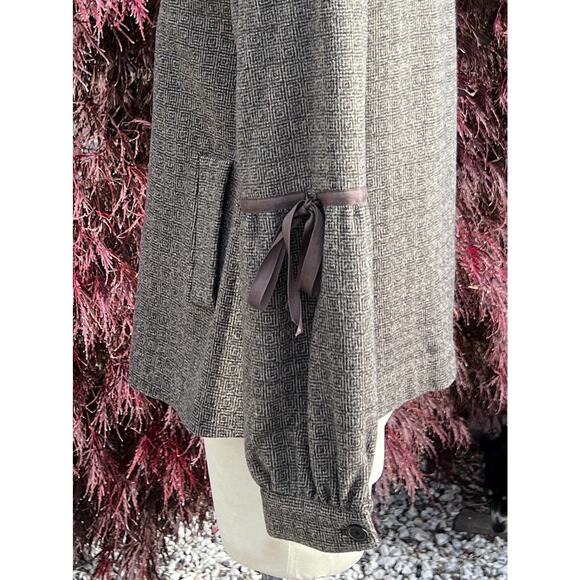 Vintage Tocca 100% Wool Jacket Taupe & Black Geometric Tweedy Size 8 Puff Sleeve - Picture 2 of 8